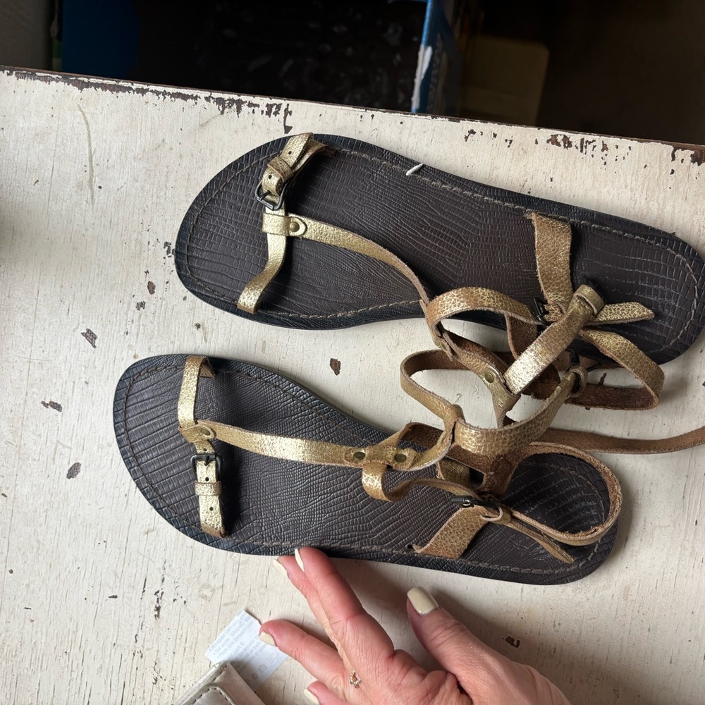 Gold and Brown Strappy Sandals
